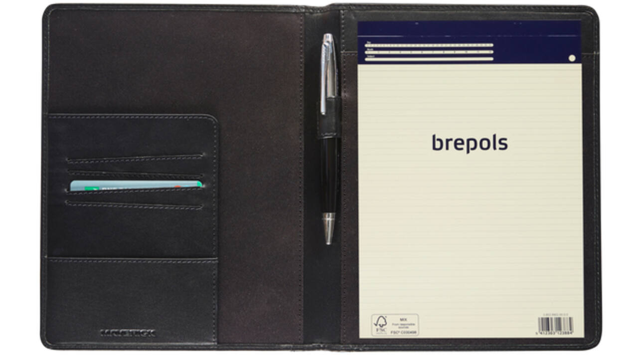 Schrijfmap Maverick All Black A5 inclusief schrijfblok leer zwart