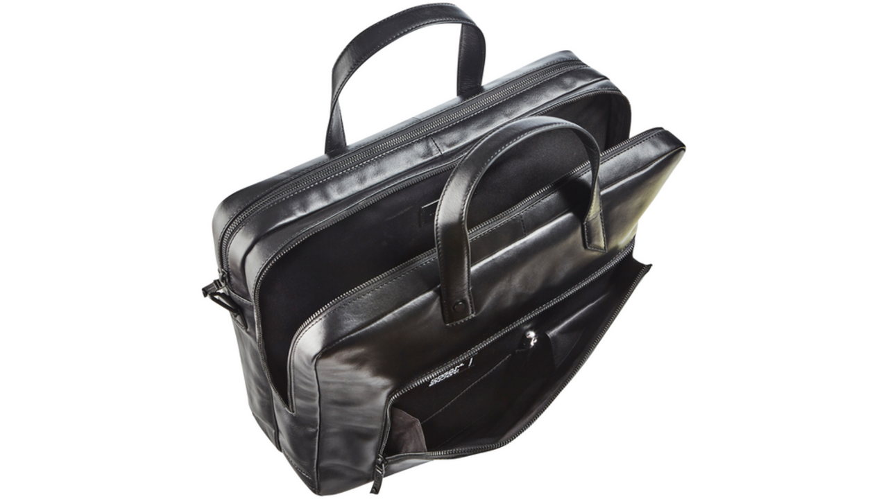 Businesstas Maverick All Black met laptopvak 15,6" leer zwart