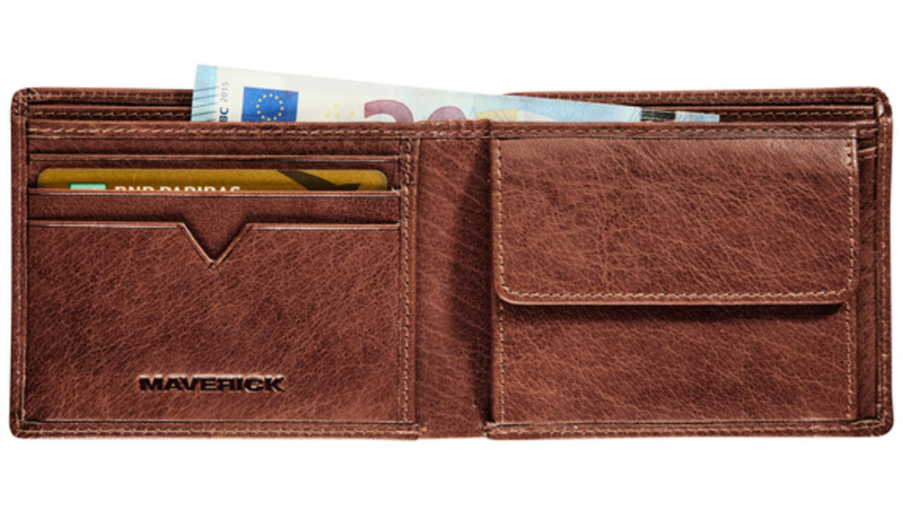 Portemonee Maverick Rough Gear compact met kleingeldvak RFID leer bruin