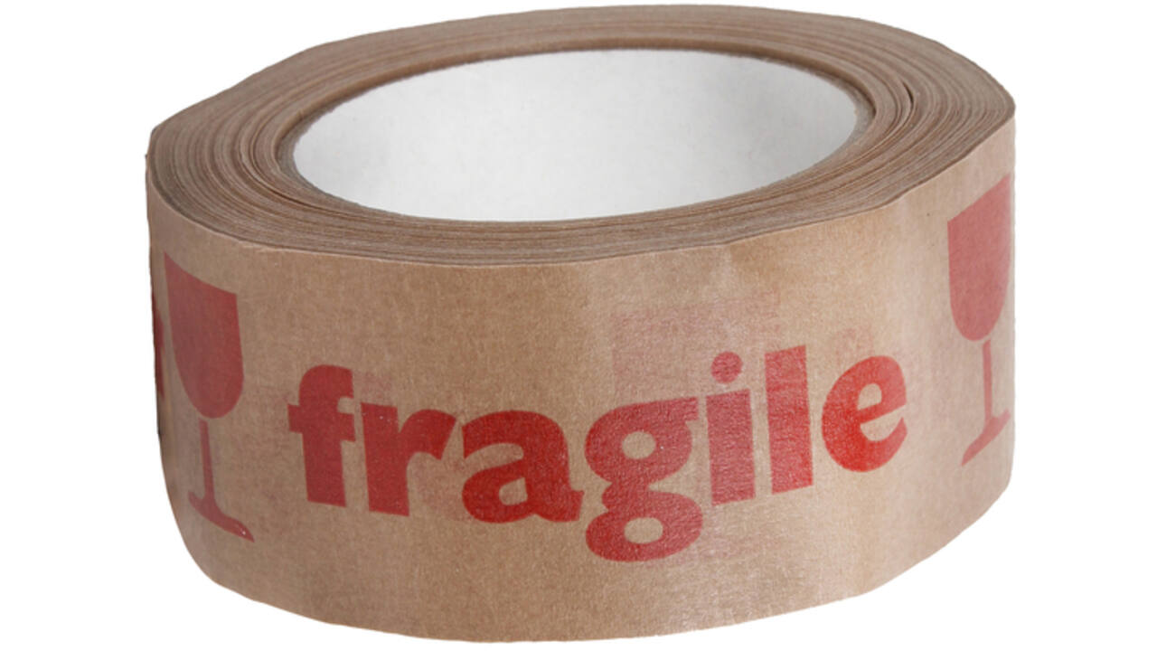 Waarschuwingstape IEZZY 50mmx50m 80p gerecycled papier bruin/rood