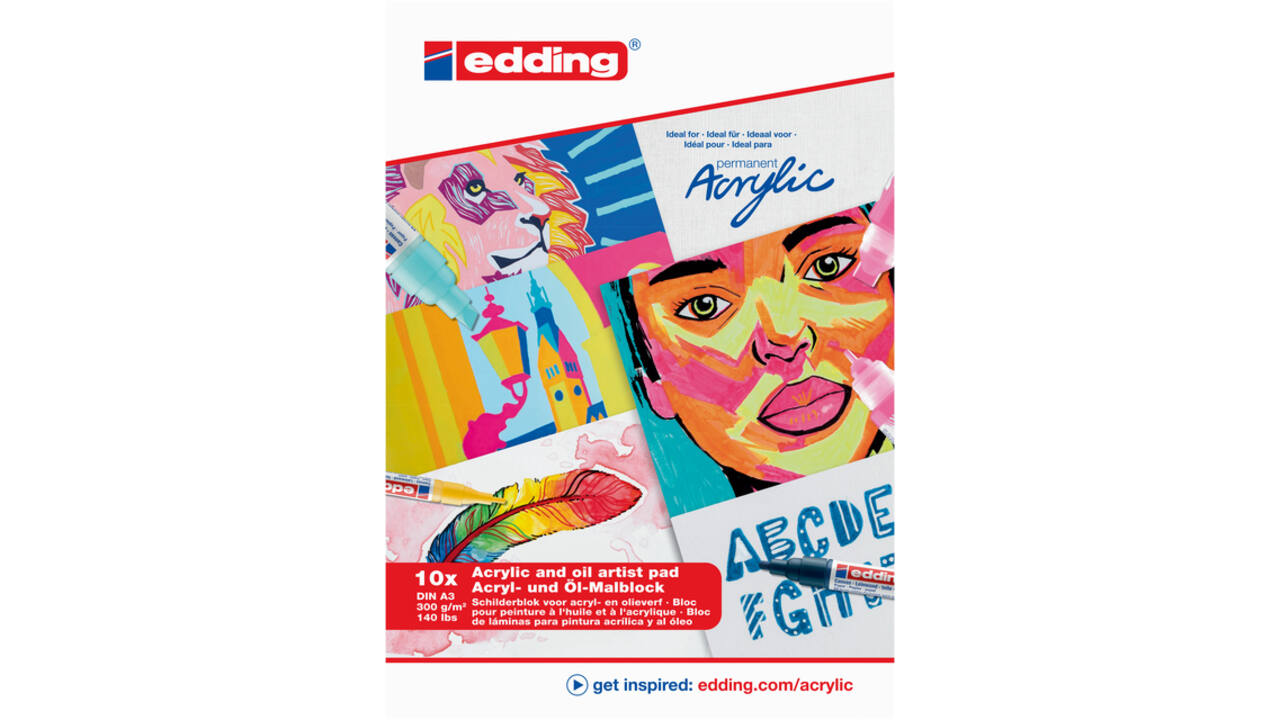 Olie- en Acrylblok edding 30010 A3 10 vel 300 gram wit