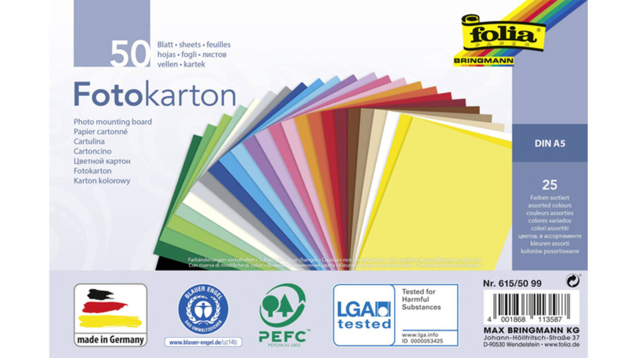 Fotokarton Folia 2-zijdig A5 270gr 50 vel 25 kleuren