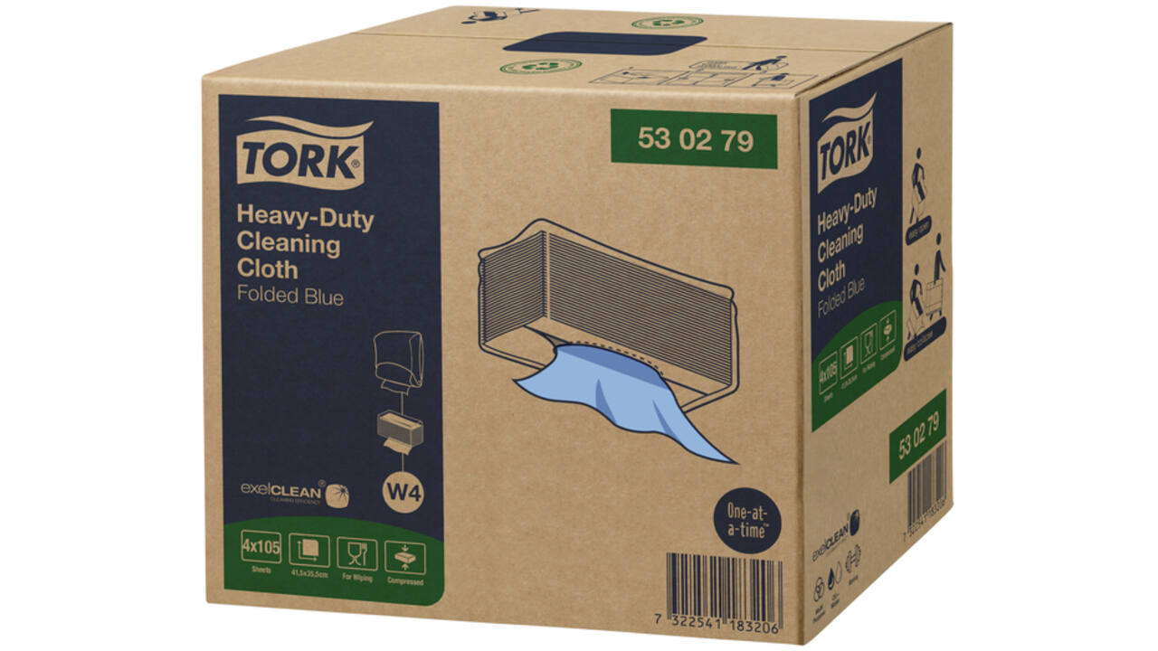 Reinigingsdoek Tork Heavy-Duty W4 gevouwen absorberend 105 vel blauw 530279