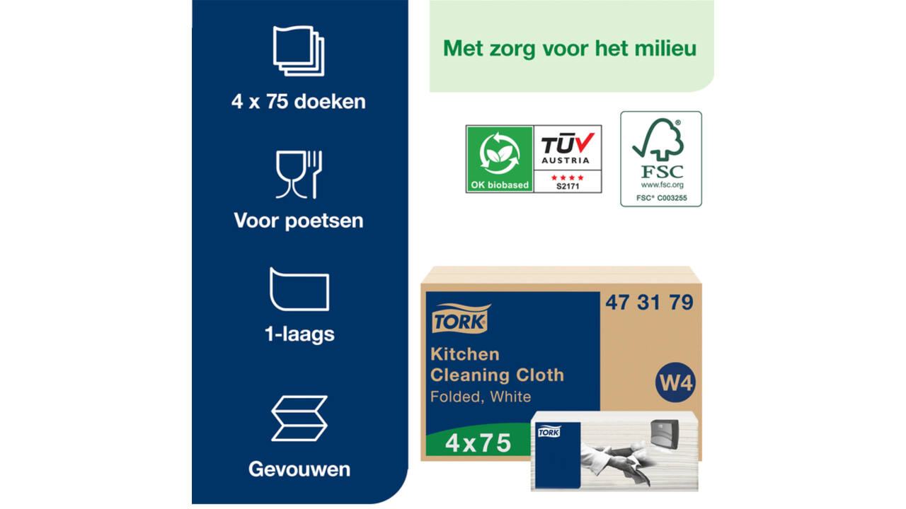 Reinigingsdoek Tork Kitchen Cleaning W4 extra absorberend wit 473179