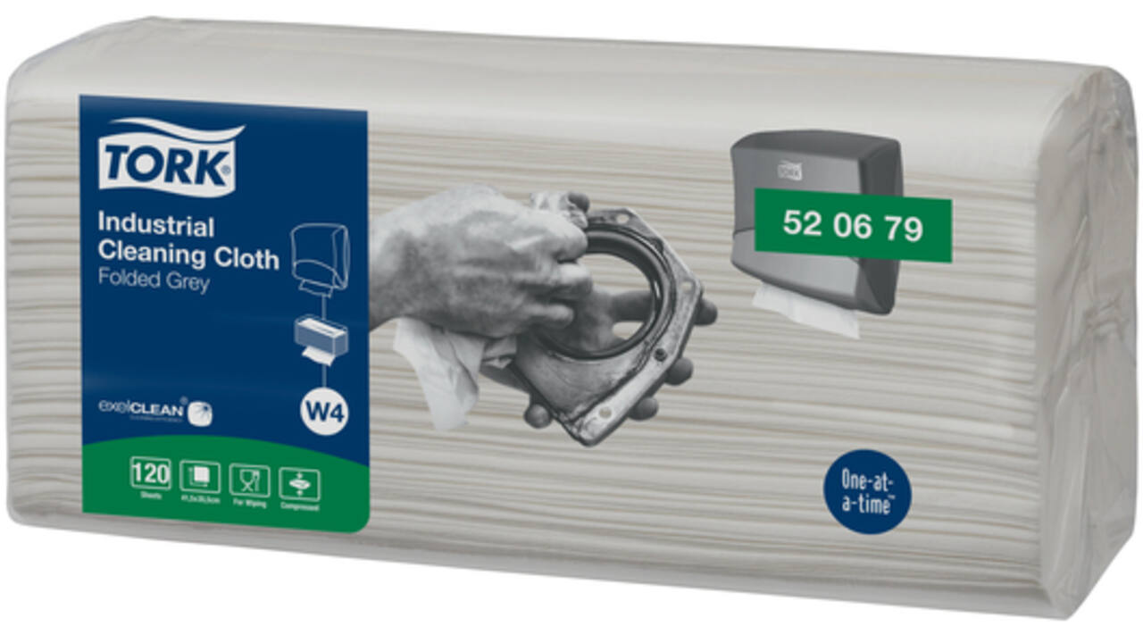 Reinigingsdoek Tork Industrial W4 gevouwen flexibel en zacht 120 vel grijs 520679