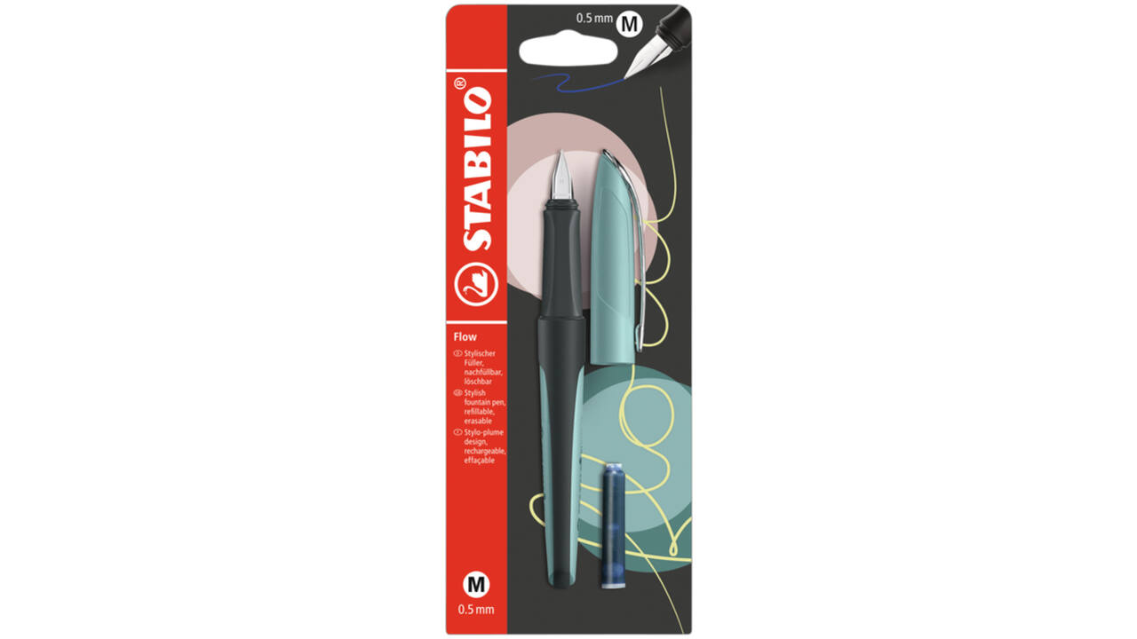 Vulpen STABILO Flow medium pastel turquoise blister à 1 stuk