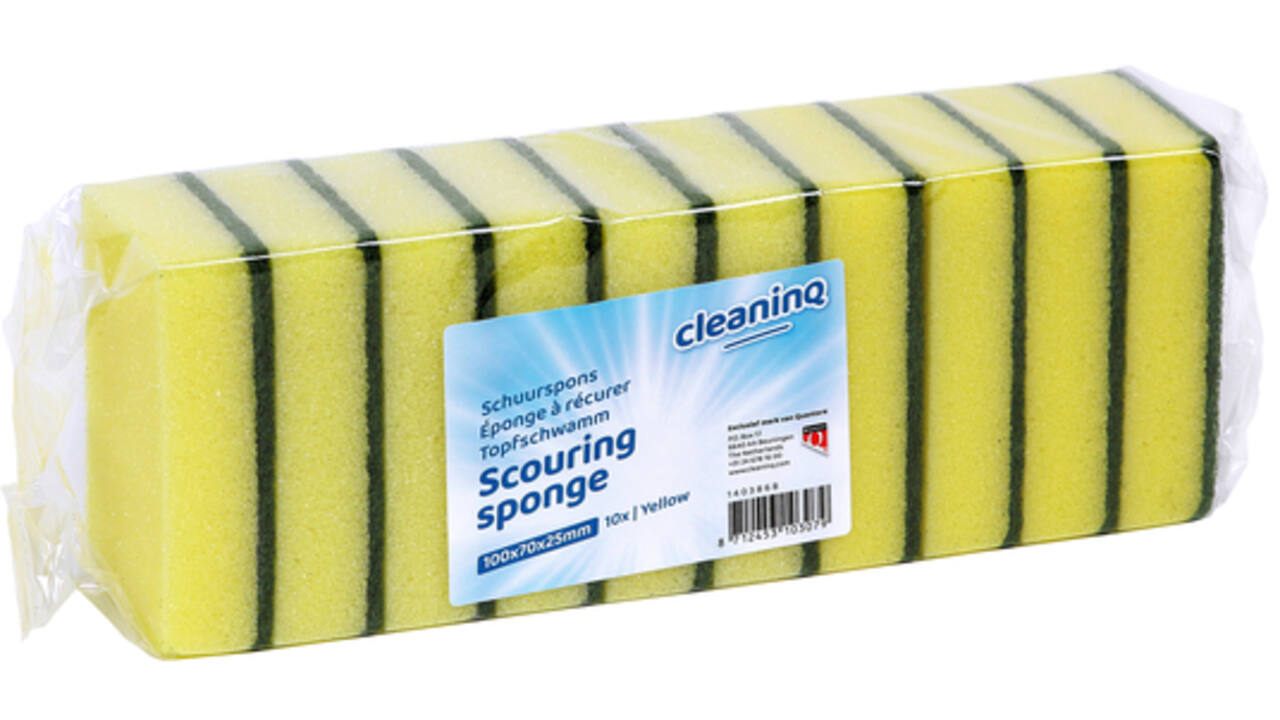 Schuurspons Cleaninq geel/groen 100x70x25mm 10 stuks