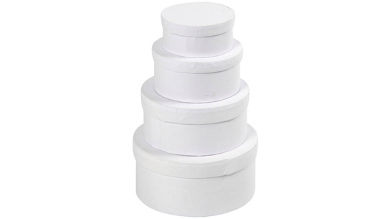 Doos Creativ Company rond 4 stuks Ø 8, 10, 12, 14cm, hoogte 4, 5, 6, 7cm wit