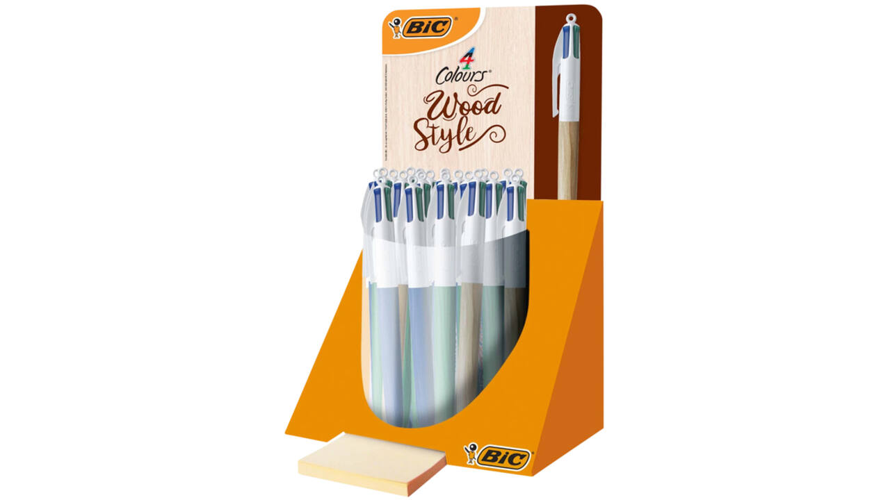 Balpen Bic 4 kleuren wood medium assorti