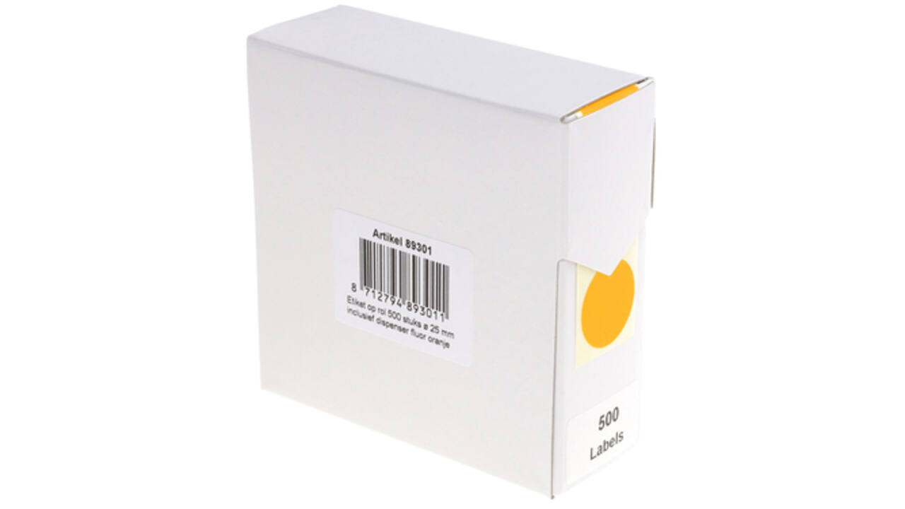 Etiket Rillprint 25mm 500st op rol fluor oranje
