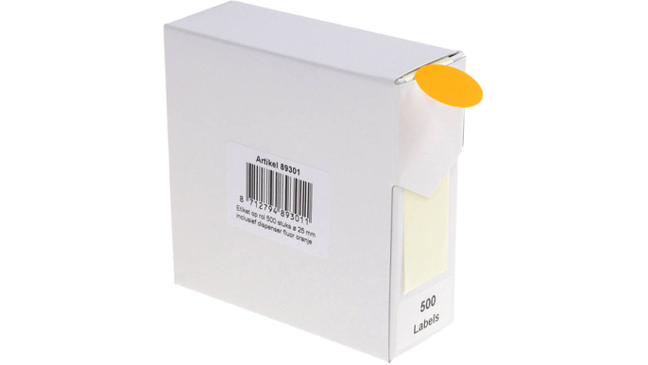 Etiket Rillprint 25mm 500st op rol fluor oranje