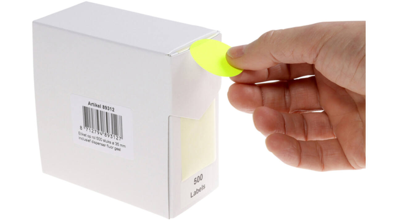 Etiket Rillprint 35mm 500st op rol fluor geel