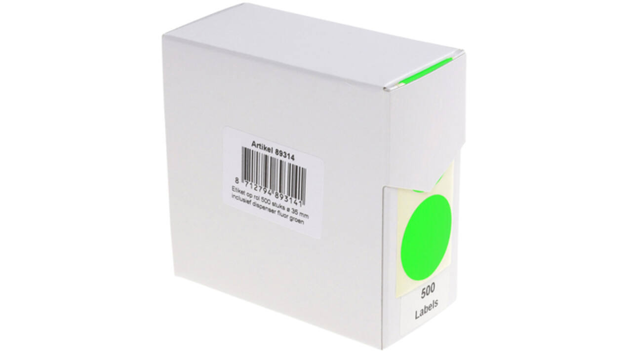 Etiket Rillprint 35mm 500st op rol fluor groen