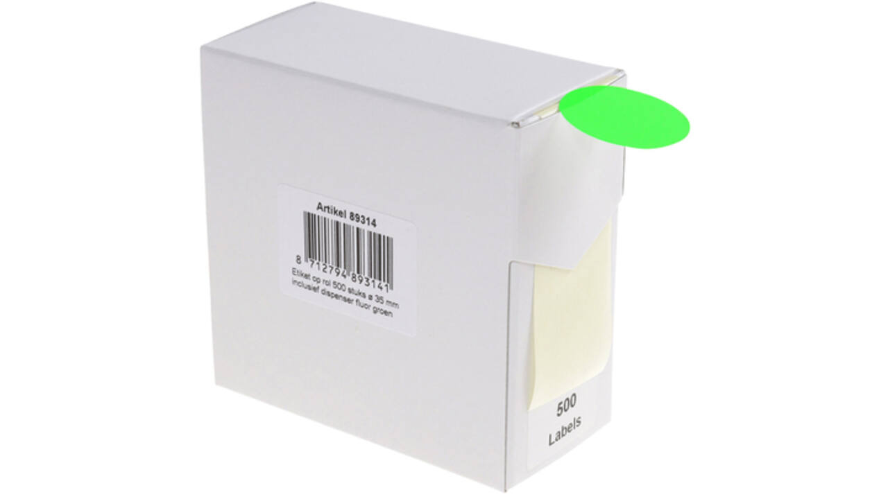 Etiket Rillprint 35mm 500st op rol fluor groen