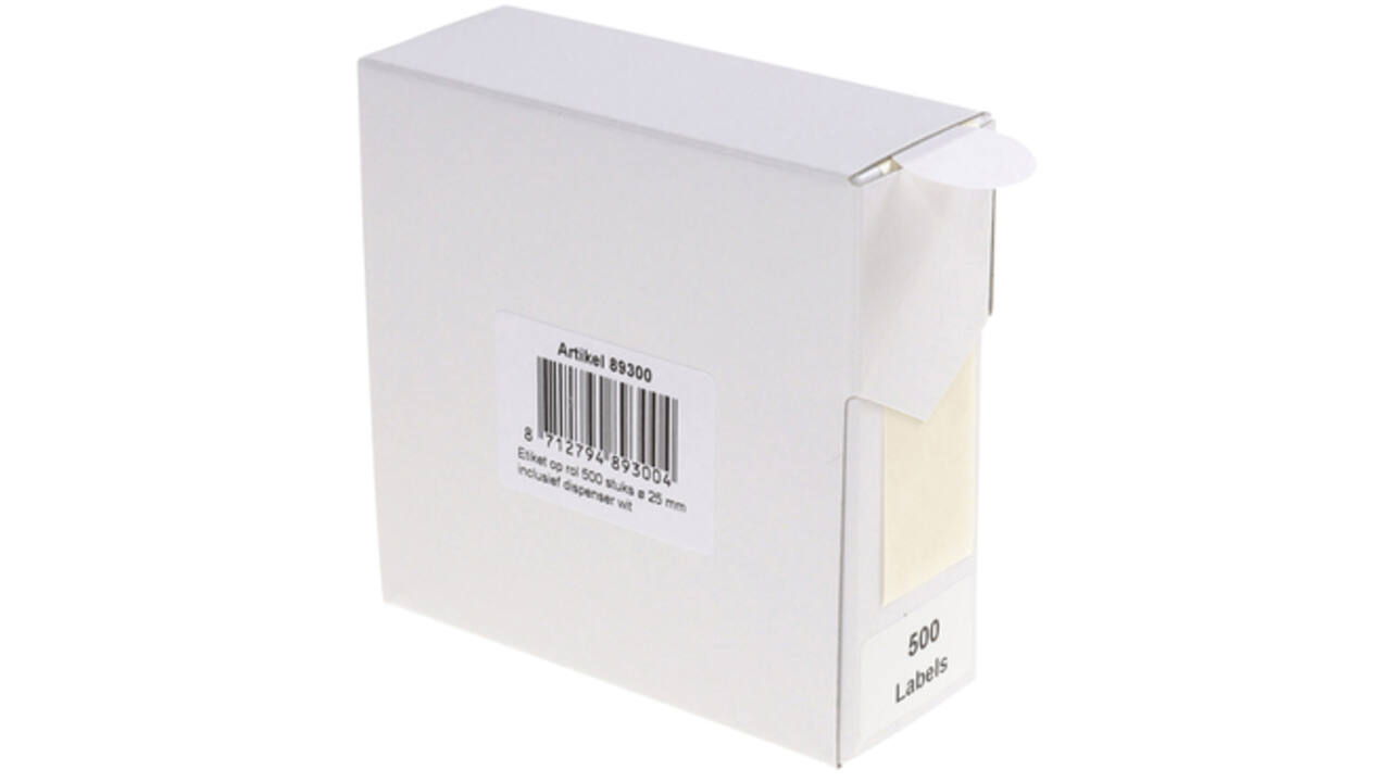 Etiket Rillprint 25mm 500st op rol wit