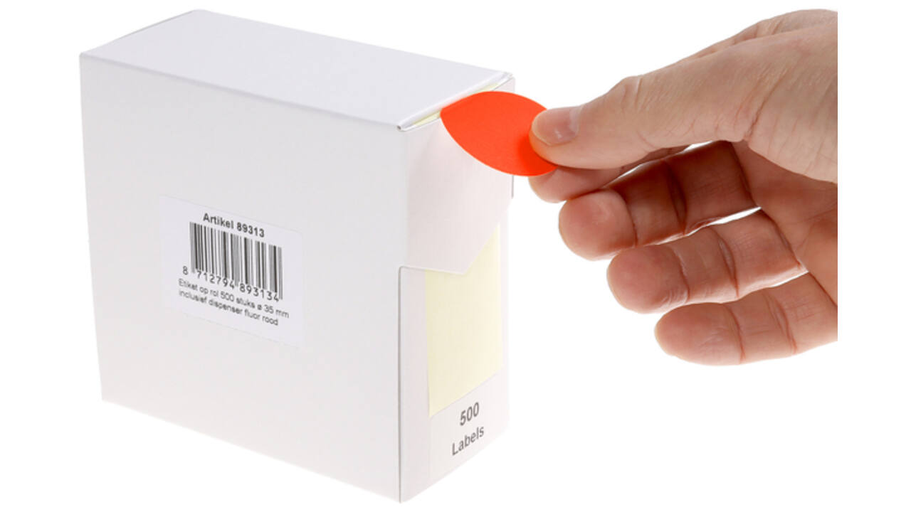 Etiket Rillprint 35mm 500st op rol fluor rood