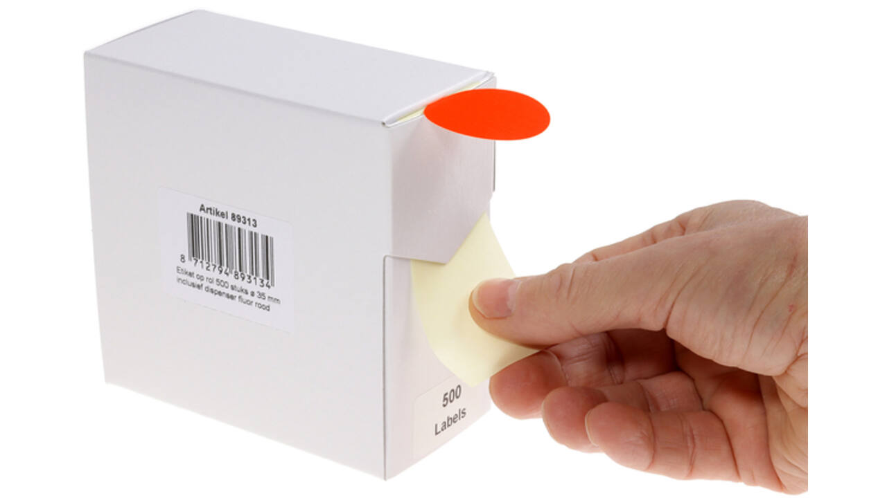 Etiket Rillprint 35mm 500st op rol fluor rood