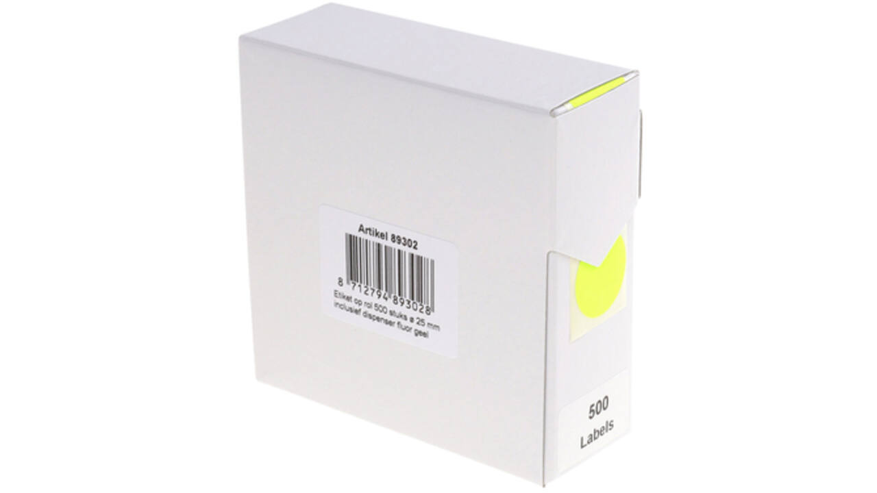 Etiket Rillprint 25mm 500st op rol fluor geel