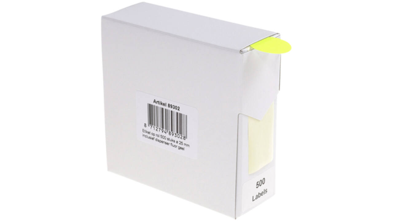 Etiket Rillprint 25mm 500st op rol fluor geel