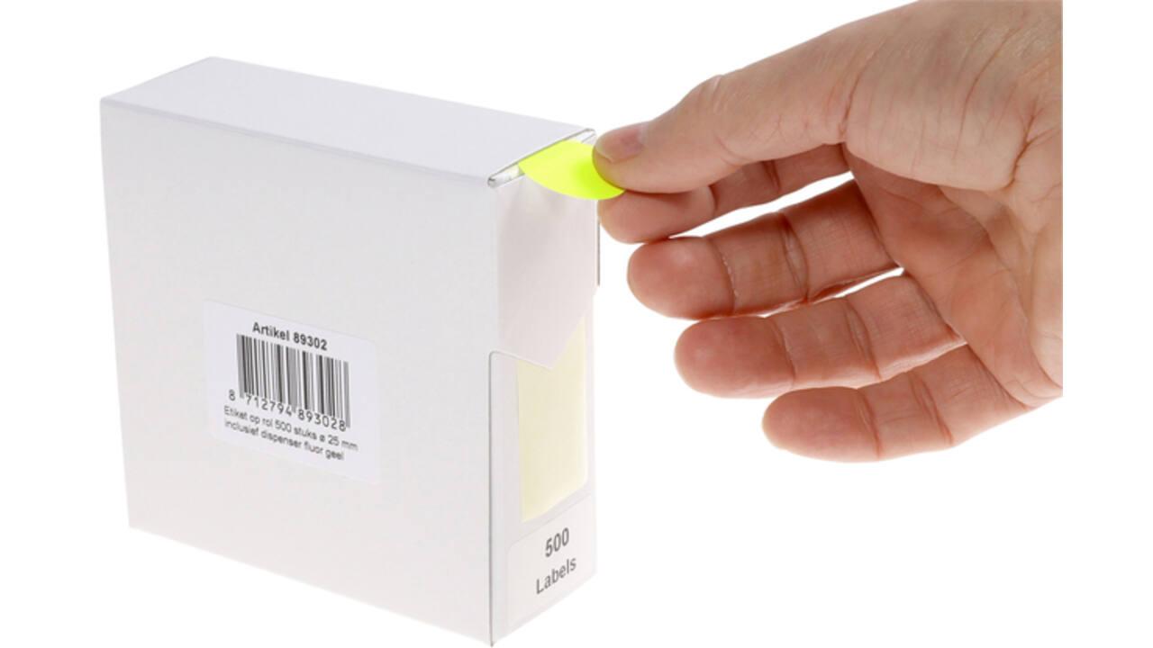 Etiket Rillprint 25mm 500st op rol fluor geel