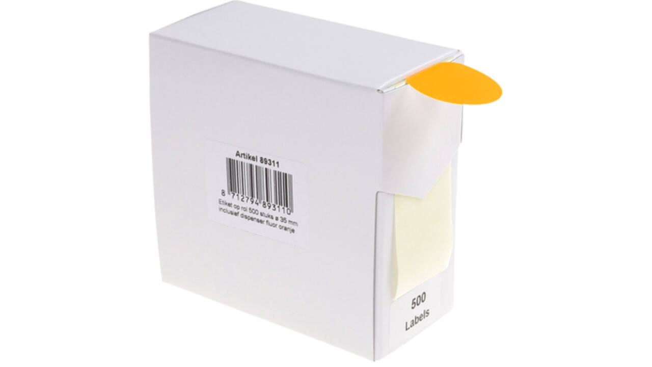 Etiket Rillprint 35mm 500st op rol fluor oranje