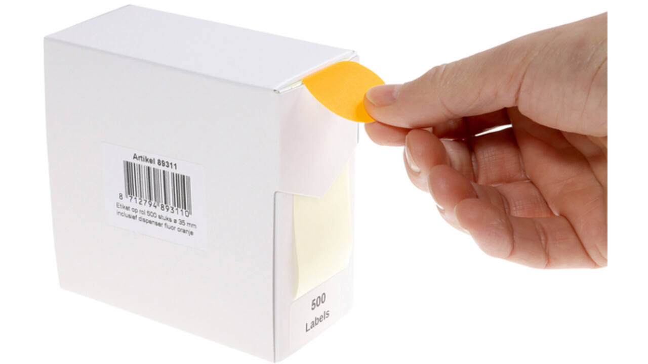 Etiket Rillprint 35mm 500st op rol fluor oranje