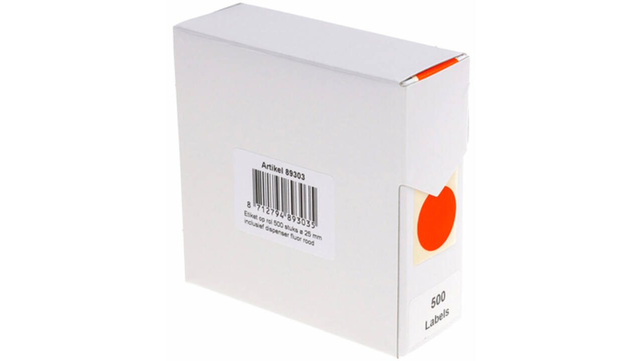 Etiket Rillprint 25mm 500st op rol fluor rood