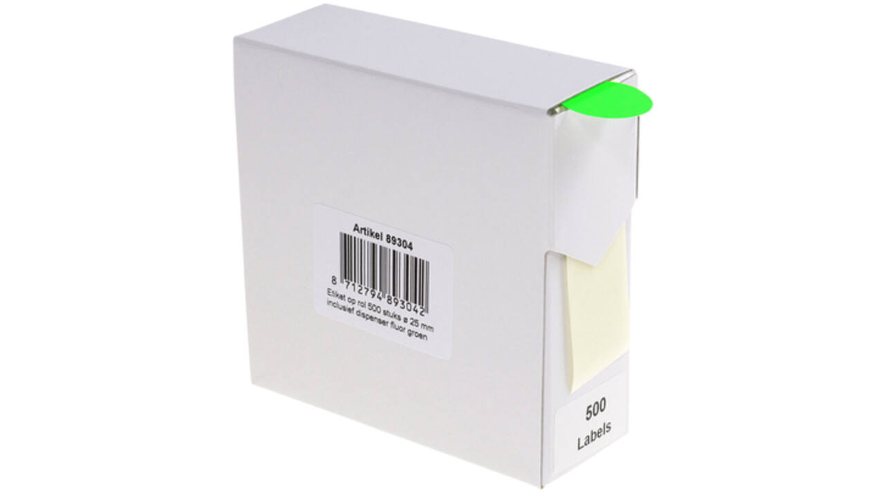 Etiket Rillprint 25mm 500st op rol fluor groen