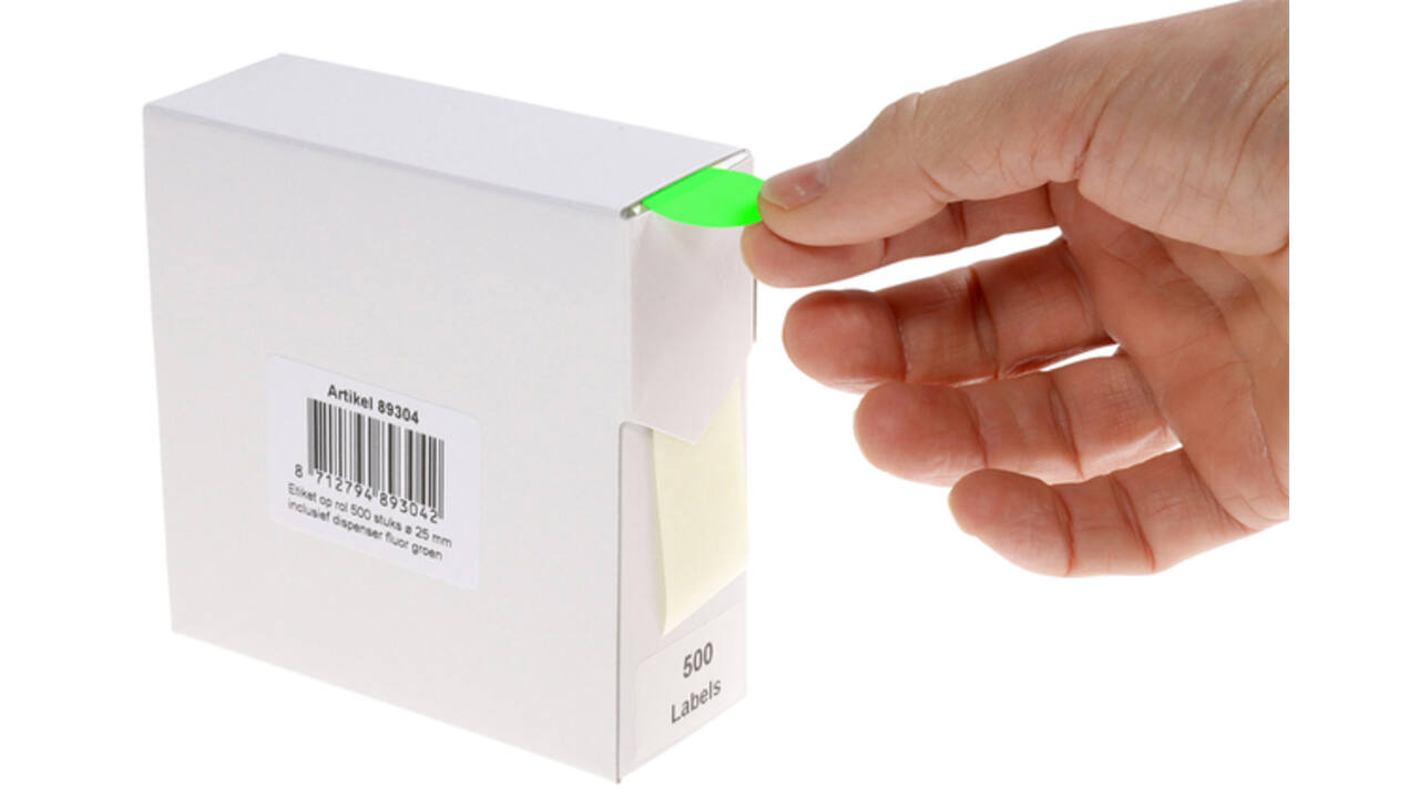 Etiket Rillprint 25mm 500st op rol fluor groen