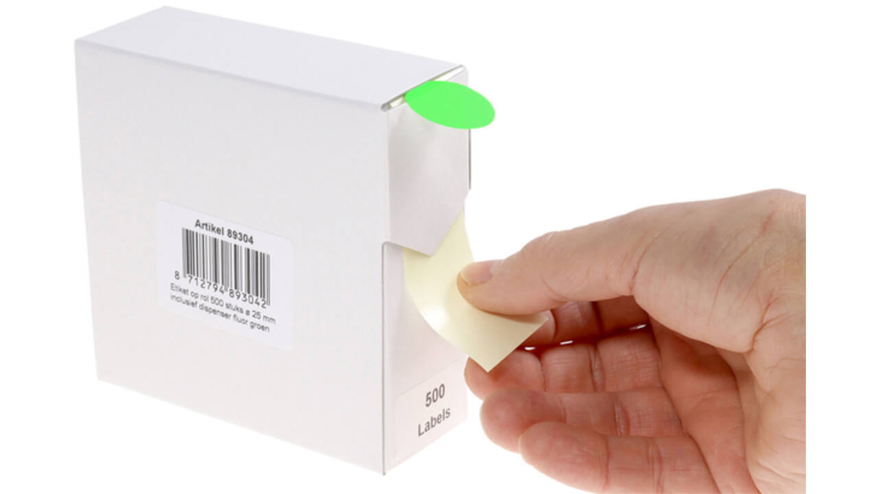 Etiket Rillprint 25mm 500st op rol fluor groen