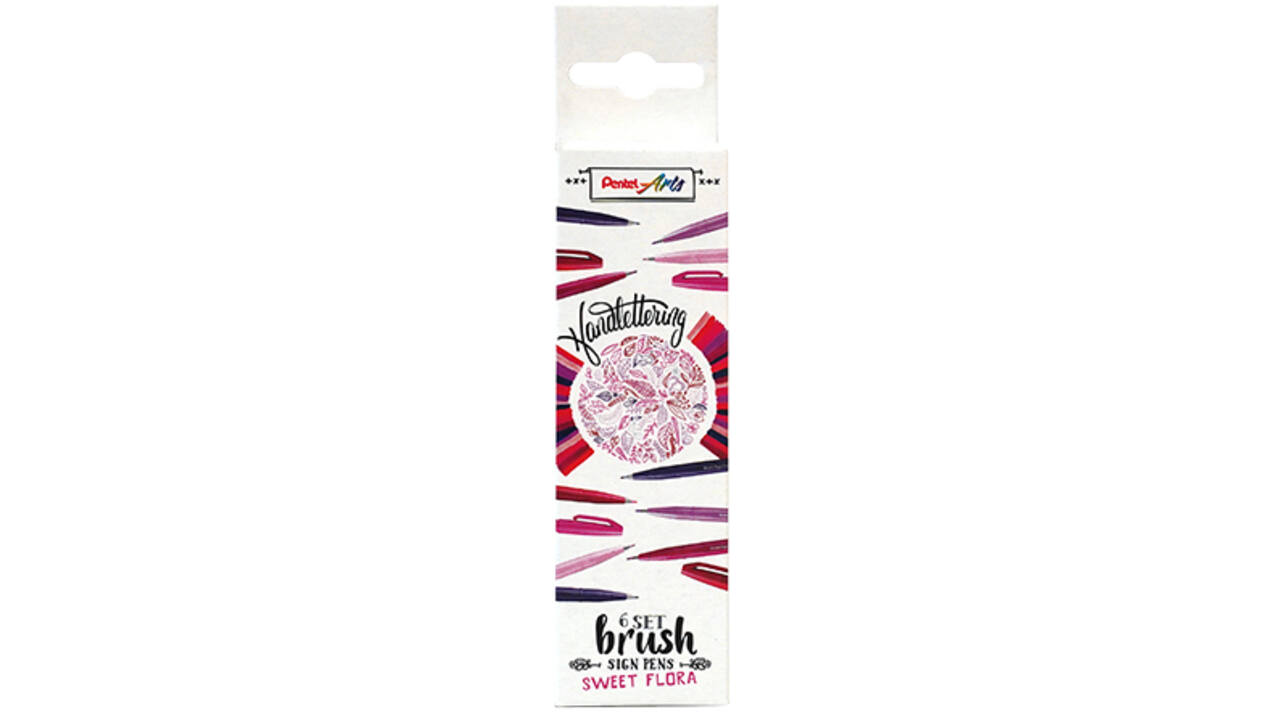 Brushpen Pentel Sign SES15C Sweet Flora assorti doos à 6 stuks