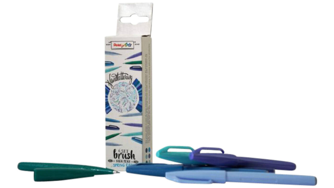 Brushpen Pentel Sign SES15C Spring Rain assorti doos à 6 stuks