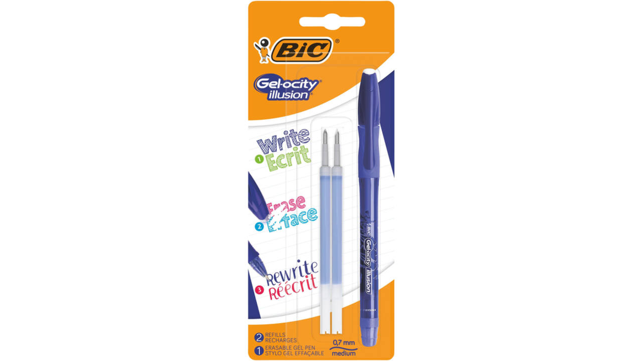 Gelschrijver Bic Gel-ocity illusion medium blauw blister inclusief 2 vullingen