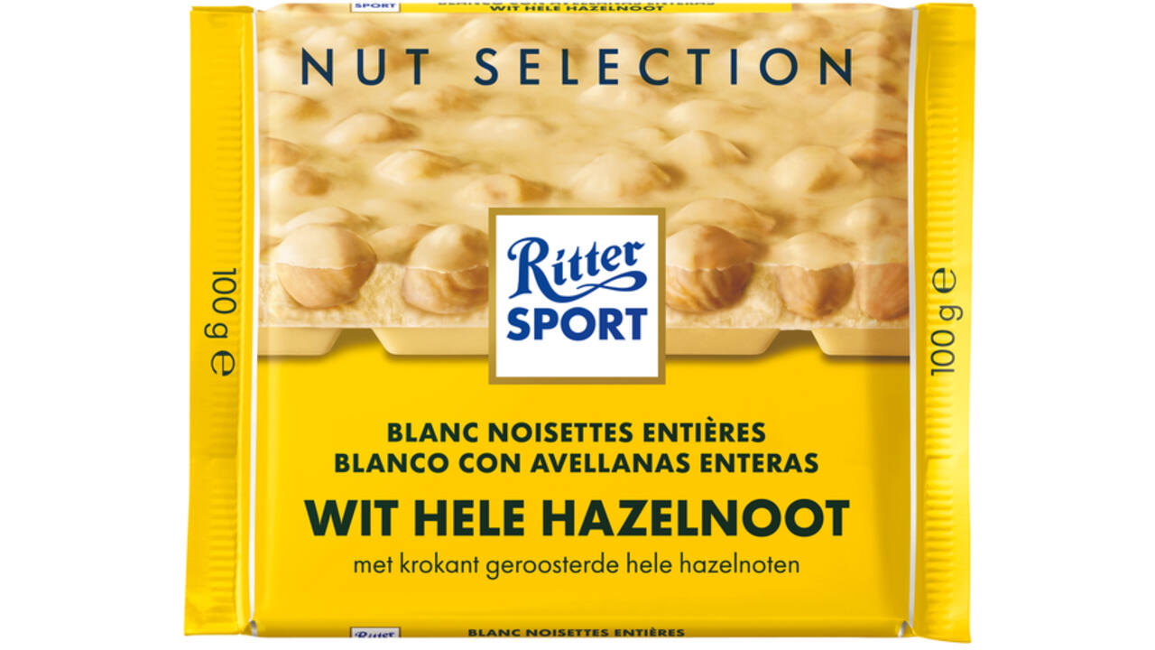 Chocolade Ritter Sport wit-hele hazelnoot 100gr