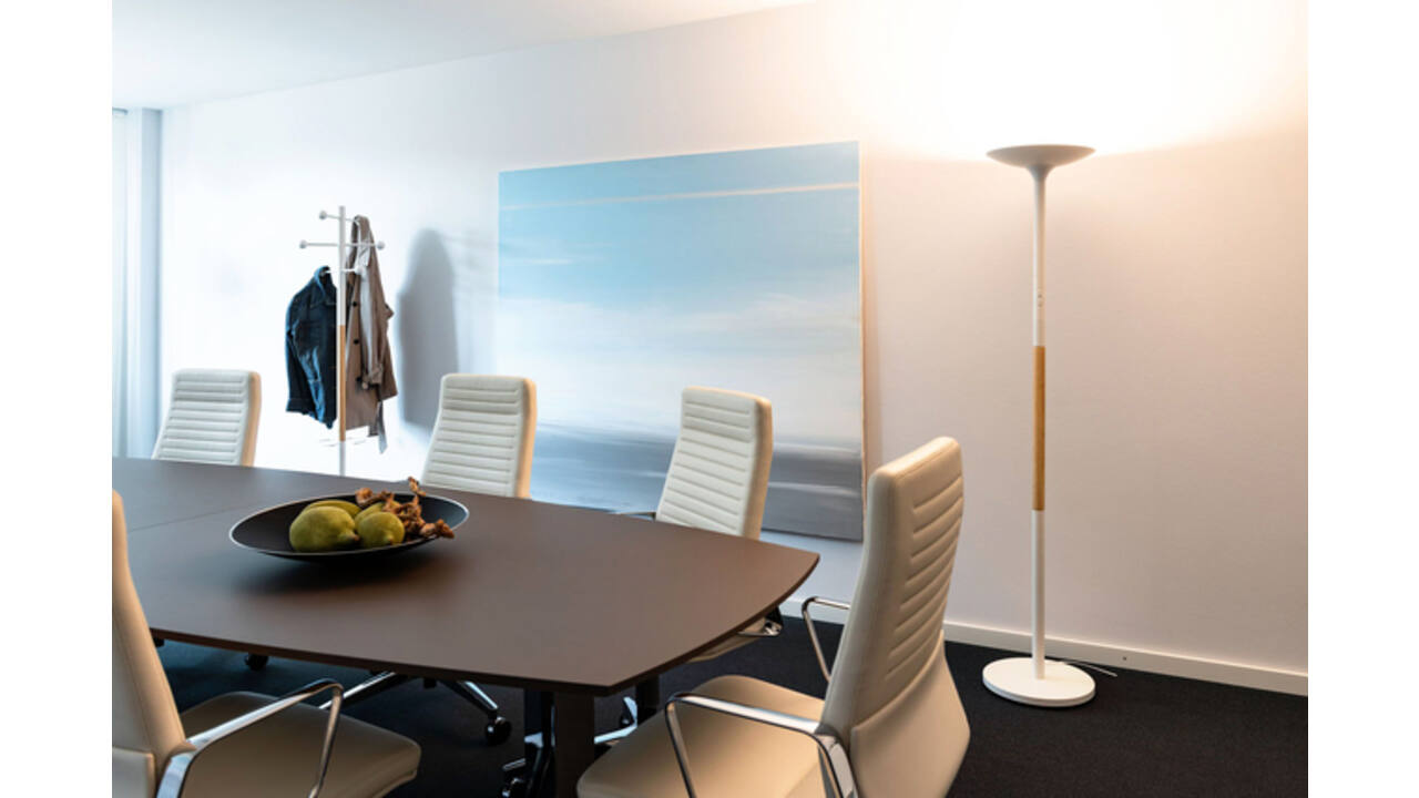 Vloerlamp Unilux Pryska led hout wit
