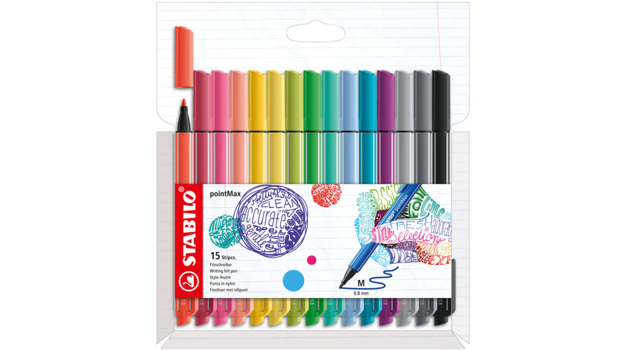 Viltstift STABILO pointMax 488/15 medium assorti etui à 15 stuks