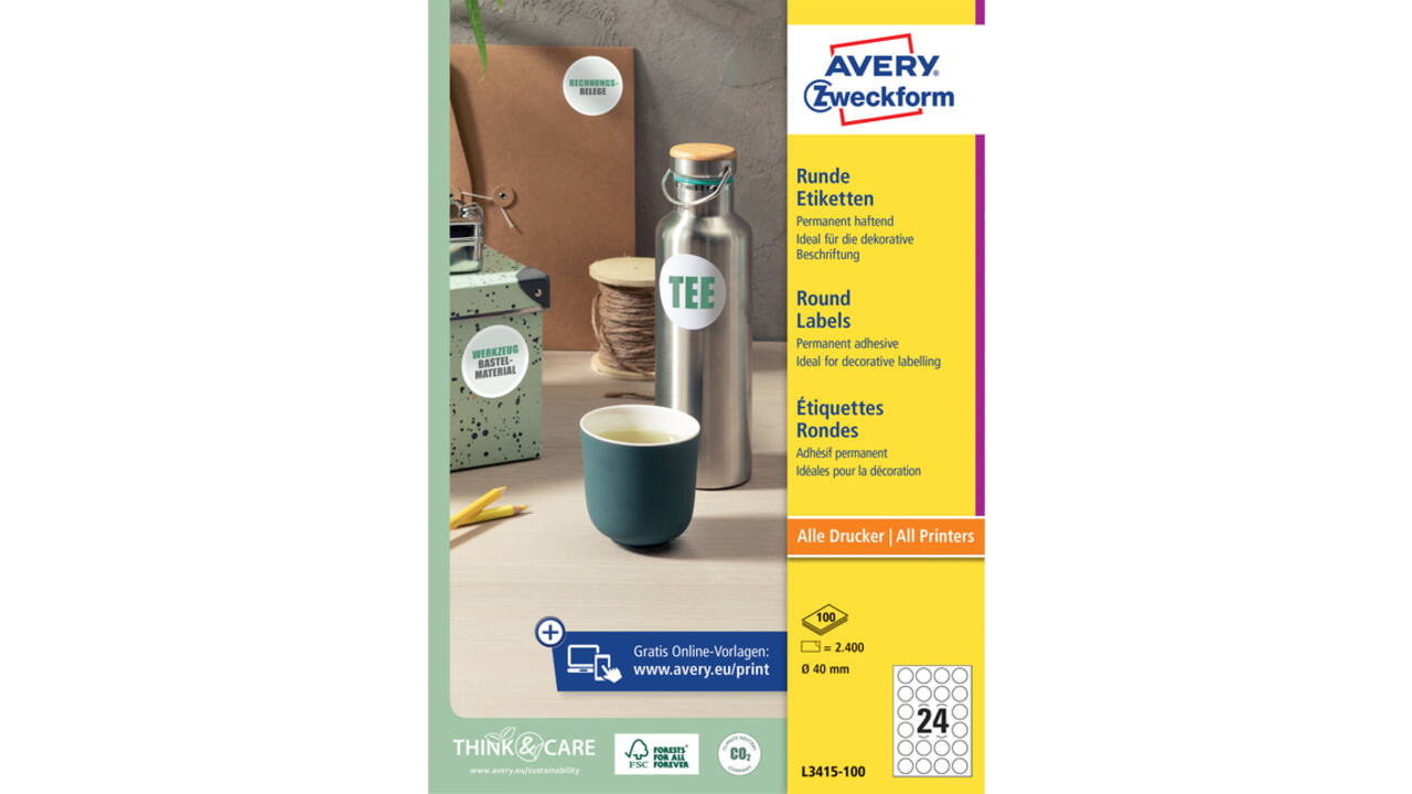 Etiket Avery Zweckform L3415 rond 40mm wit