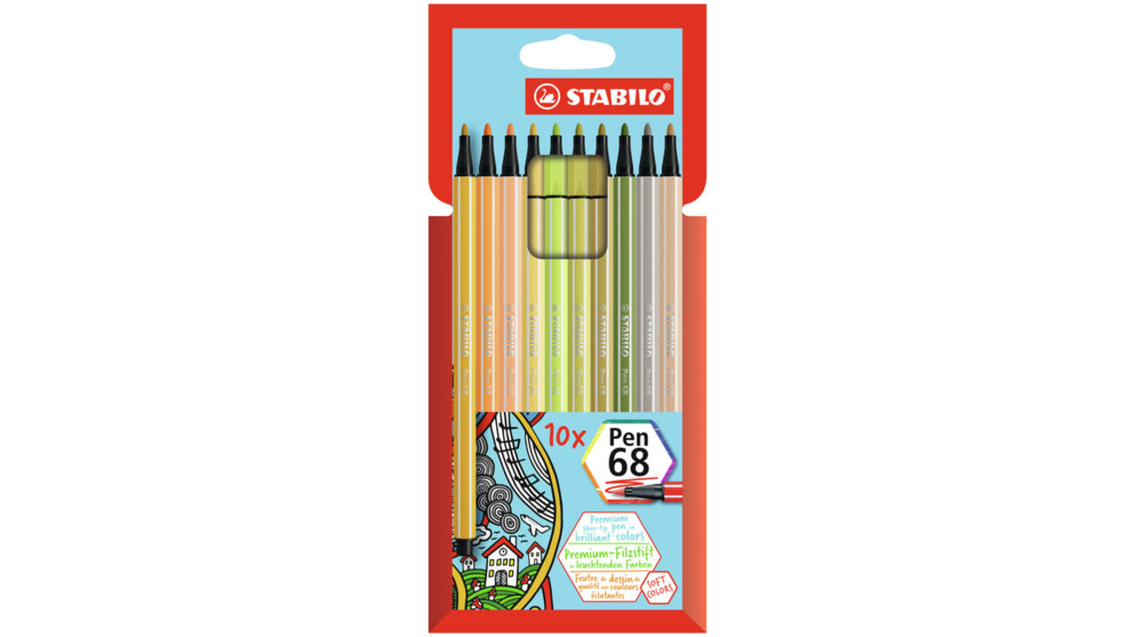 Viltstift STABILO Pen 68/10 medium soft assorti etui à 10 stuks