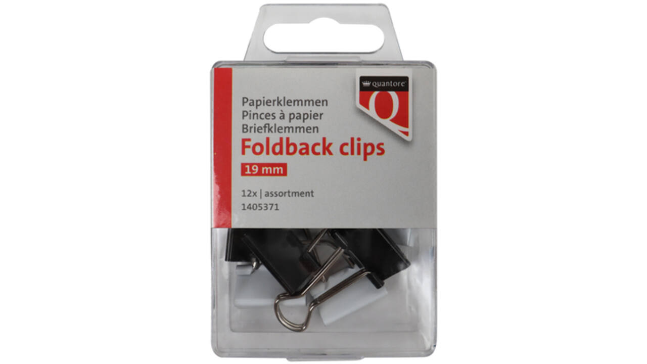 Foldback clips Quantore 19 mm assorti 12 stuks