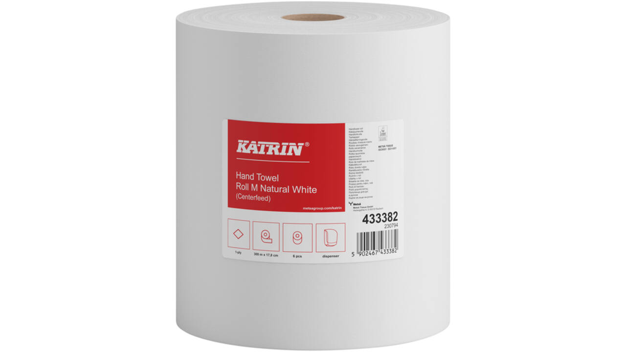 Handdoekrol Katrin centerfeed 1-laags wit medium 300mx178mm