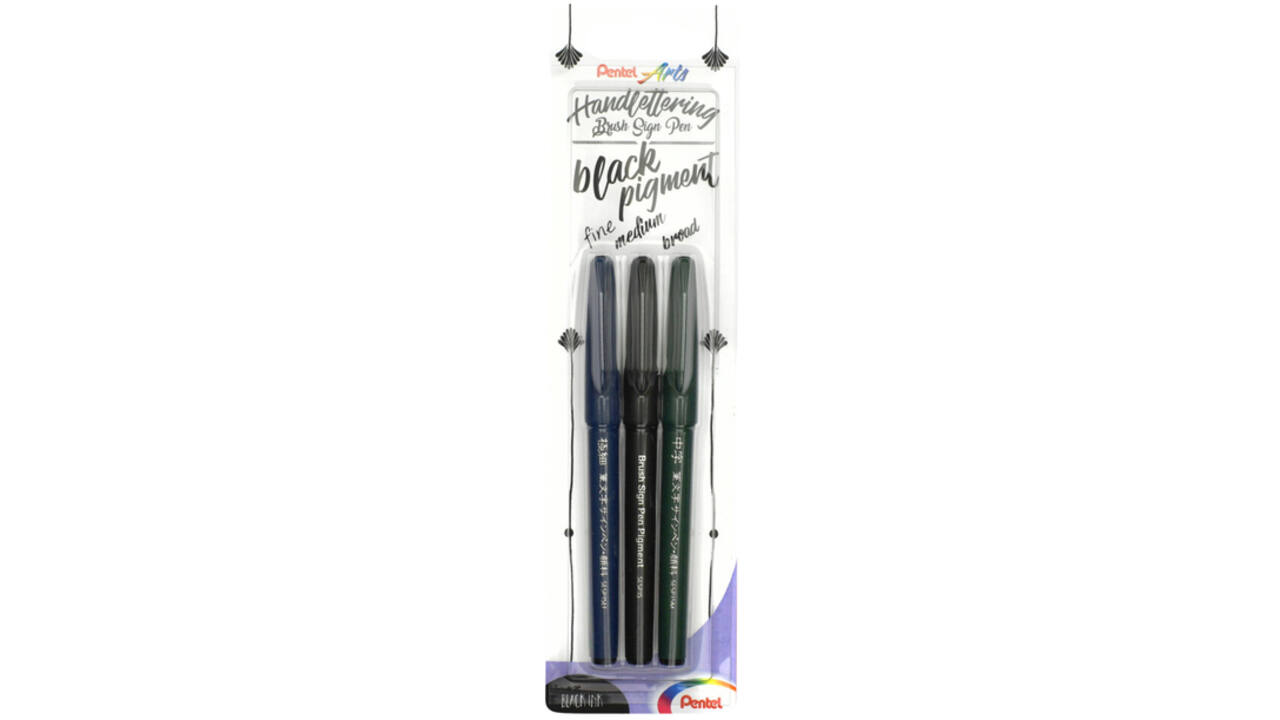 Brushpen Pentel XSESP15 zwart blister à 3 stuks