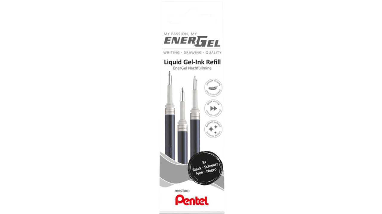 Gelschrijvervulling Pentel LR7 Energel medium zwart set à 3 stuks