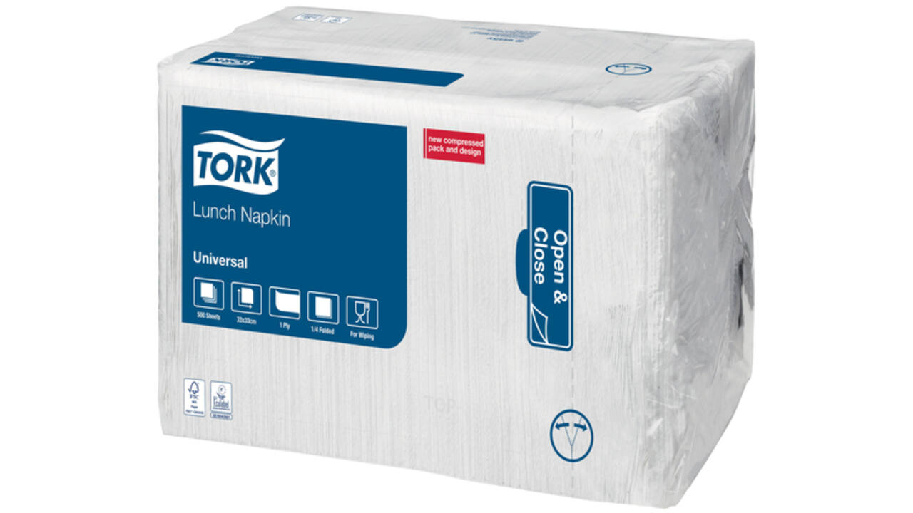 Lunchservet Tork 1-laags 33x33 500st wit 509300