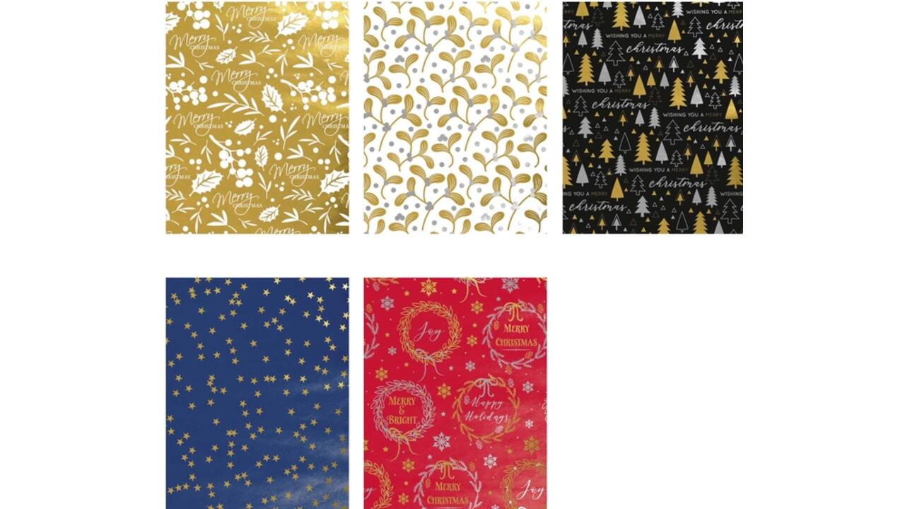 Inpakpapier Kerst metallic 150x70cm assorti