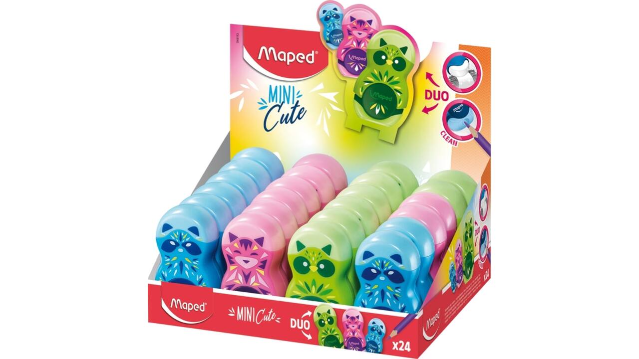 Puntenslijper Maped Mini Cute Loopy 1gaats met gum display á 24 stuks assorti