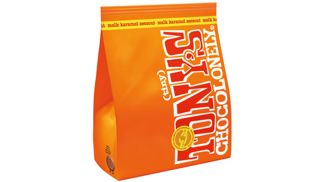 Chocolade Tony's Chocolonely tiny melk karamel zeezout zak 135g