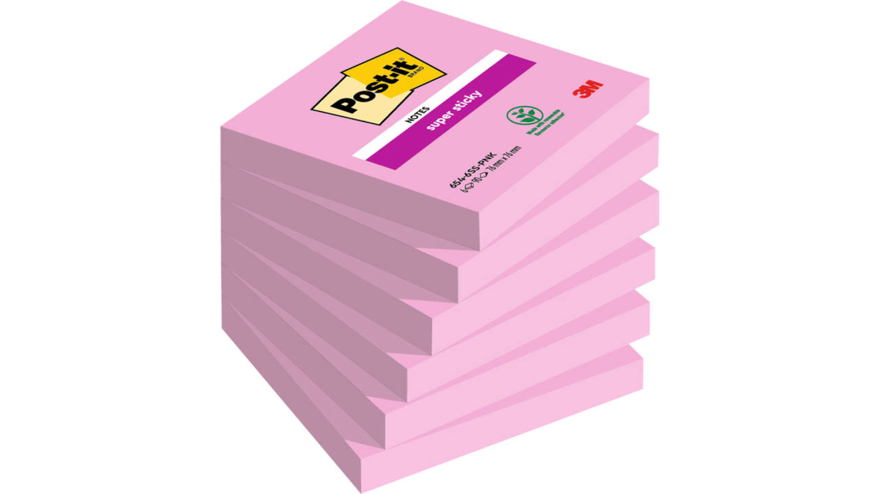 Memoblok Post-it 654 Super Sticky 76x76mm roze