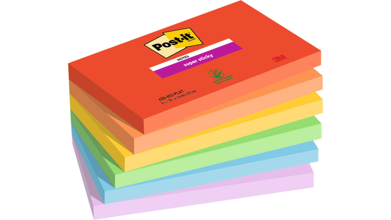 Memoblok Post-it 655 Super Sticky 76x127mm Playful