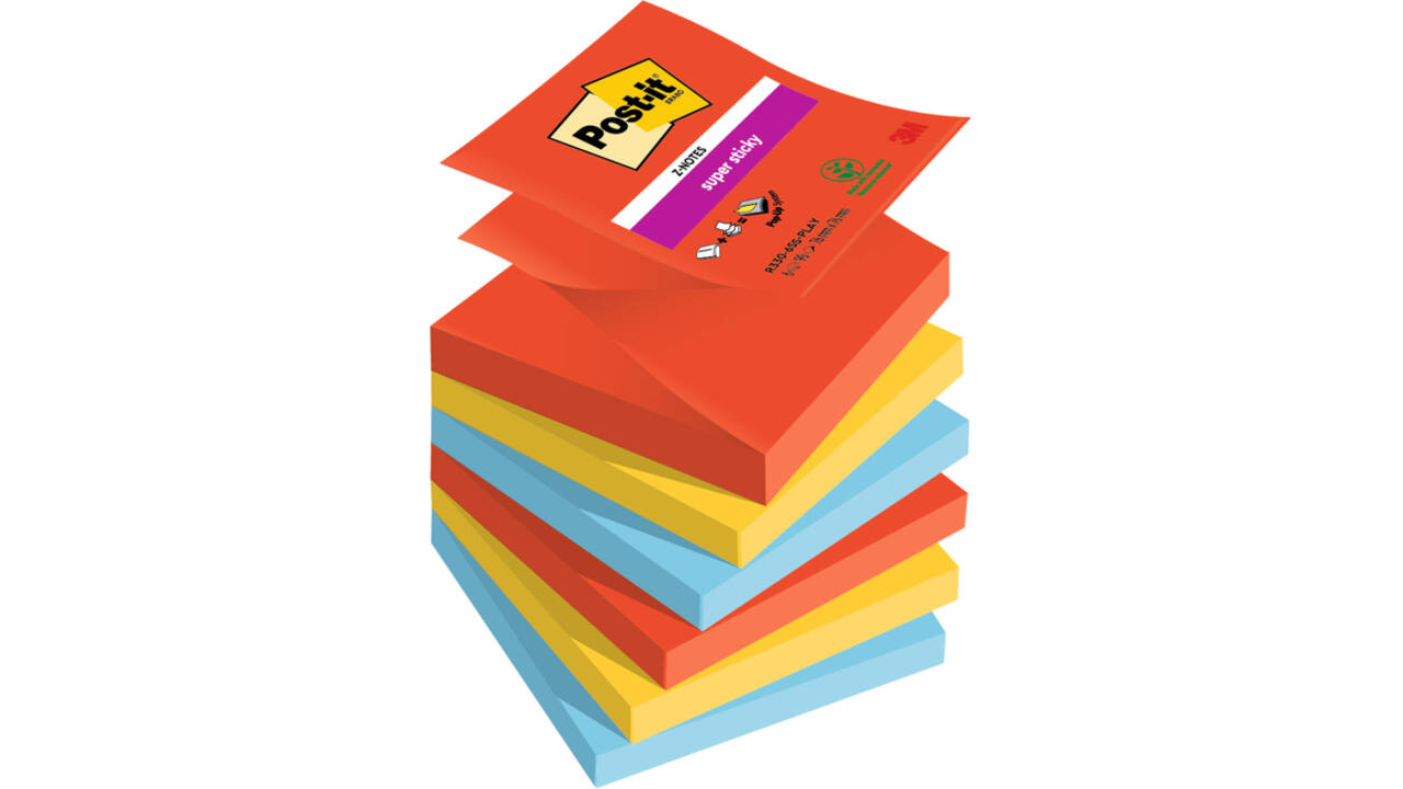 Memoblok Post-it Z-Notes R330 Super Sticky 76x76mm Playful 6 stuks