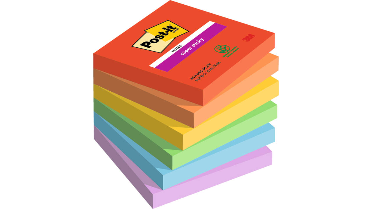 Memoblok Post-it 654 Super Sticky 76x76mm Playful